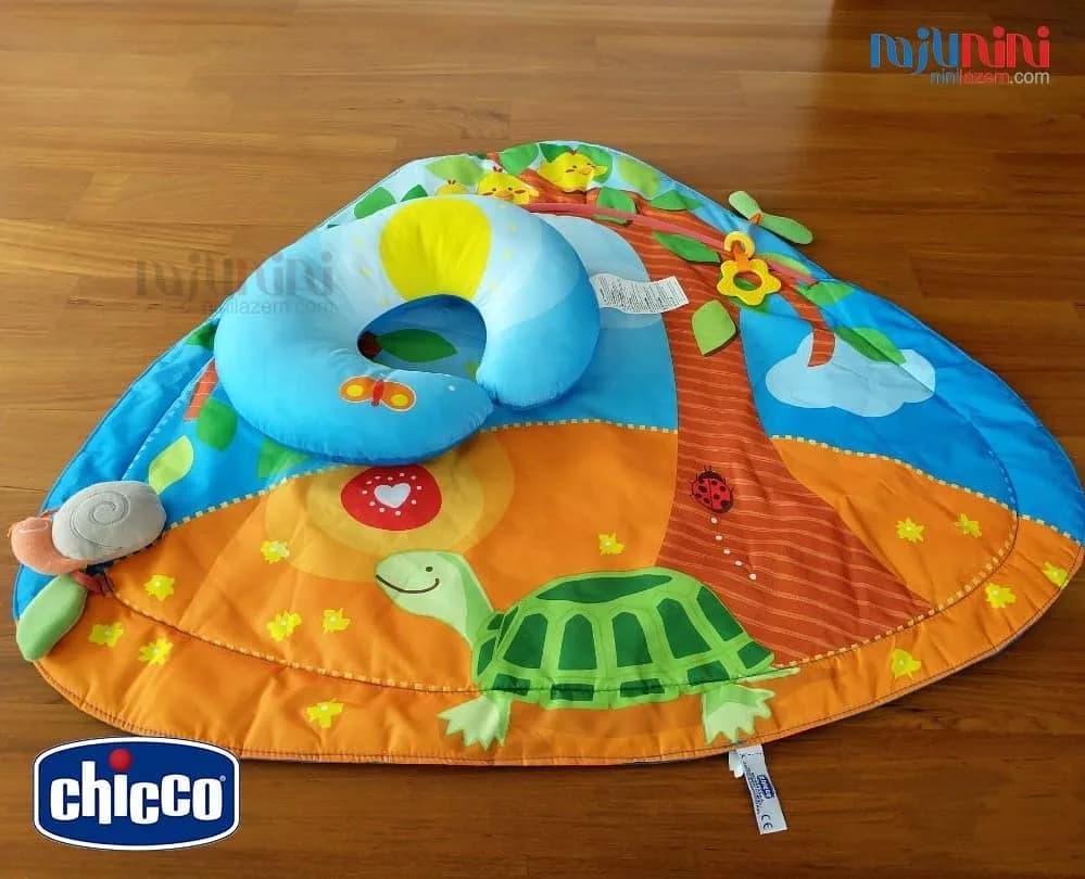 تشک بازی کودک Chicco، رنگ آبی، نارنجی و سبز، طرح شخصیت کارتونی، مستطیلی، نرم