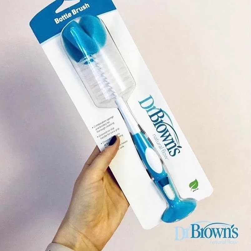 برس شیشه شور اسفنجی Dr.Brown's، رنگ آبی و سفید، جنس پلاستیک، دسته دار، دوطرفه