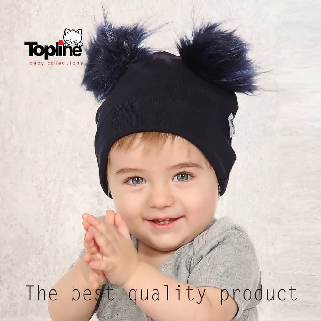 کلاه پوم پوم نوزاد Topline، رنگ سرمه‌ای، جنس بافتنی، مدل پوم‌پوم‌دار