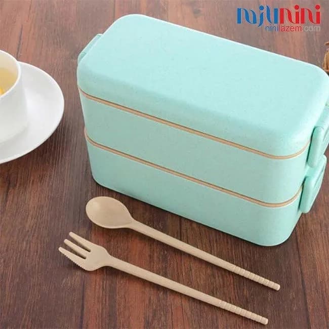 ظرف غذا دو طبقه با قاشق و چنگال