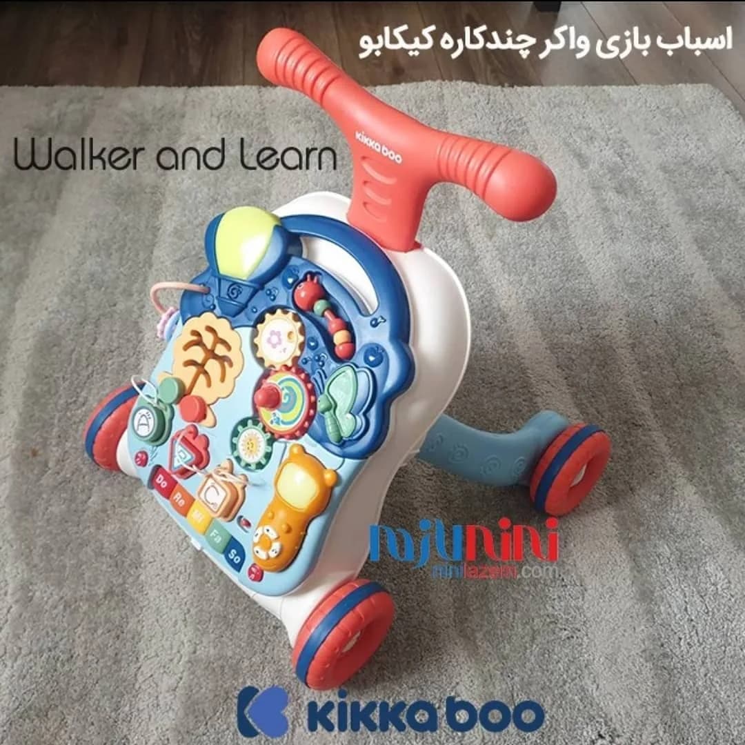 واکر کودک چند کاره کیکابو، رنگ سفید، آبی و قرمز، جنس پلاستیک، طرح شخصیت کارتونی، واکر چندکاره