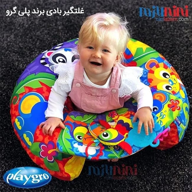 غلتگیر بادی کودک پلی گرو، رنگ رنگینکمان، جنس پارچه، طرح شخصیت کارتونی، پشتی دایرهای