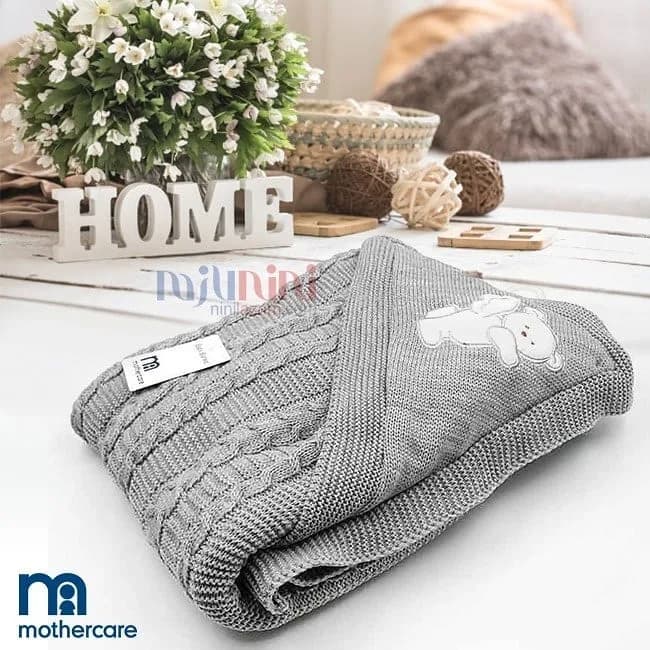 پتو بافتنی نوزادی، رنگ خاکستری، طرح شخصیت کارتونی، بافت لایه‌ای