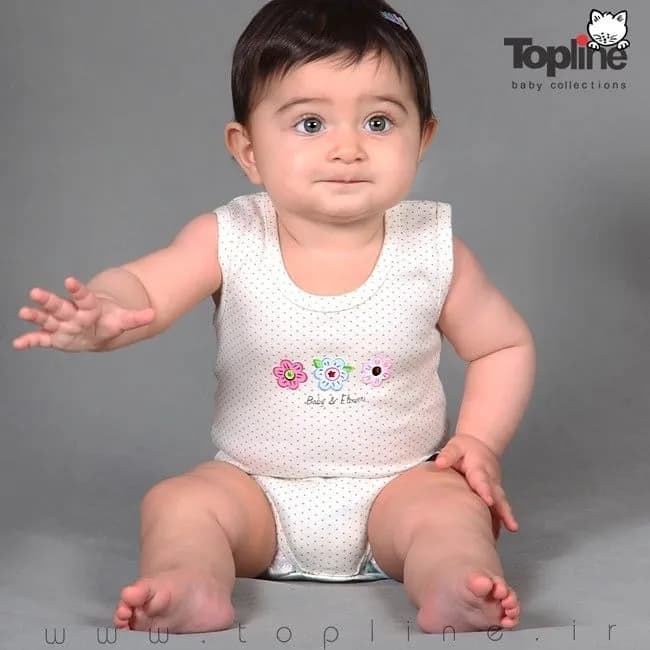 لباس نوزاد دخترانه خالدار تاپ لاین، رنگ سفید، جنس پنبه، طرح گلدوزی، رکابی، کوتاه