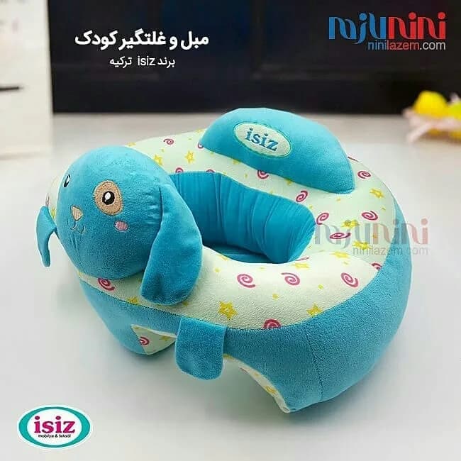مبل کودک isiz، رنگ آبی، زرد و سفید، جنس پارچهای و مخمل، طرح طرحدار، مدل سگ گوشدار