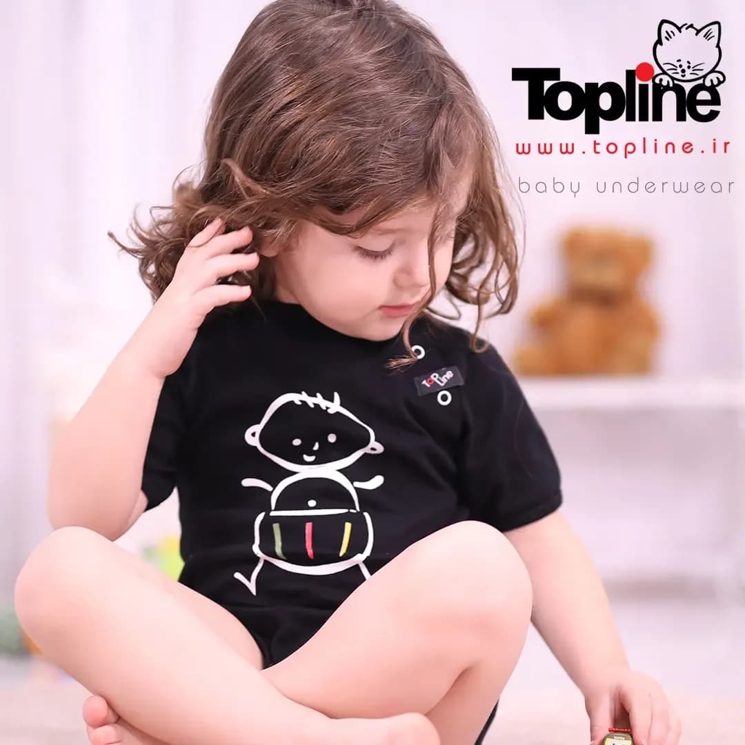 بادی مشکی نوزاد، رنگ سفید، جنس کتان، آستینکوتاه یقه گرد جذب