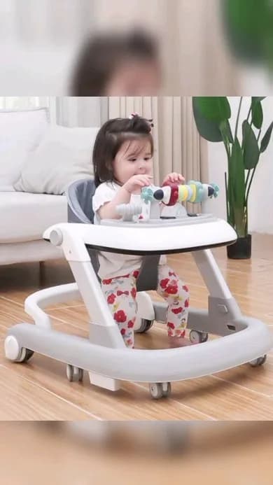 روروئک و واکر ۲ کاره کودک Dearkids، رنگ سفید و خاکستری، جنس پلاستیک و فلز، چرخ‌دار، صندلی‌دار