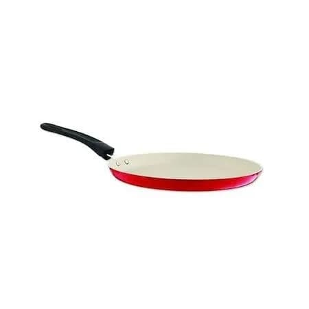 ماهیتابه کرپ ZLN8716 زیلان، رنگ قرمز، کرم و مشکی، جنس تفلون، گرد، دسته‌دار، کم‌عمق
