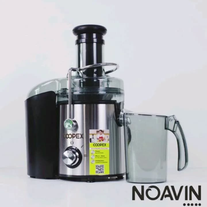 آبمیوه‌گیری ۸۰۰ وات کوپکس، رنگ نقره‌ای و مشکی، جنس فلز و پلاستیک، سانتریفیوژ، ایستاده