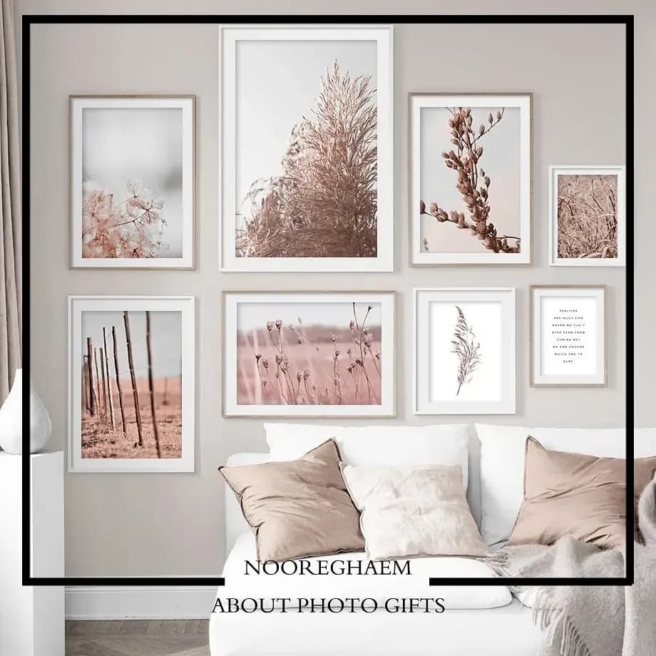 پکیج تابلو دیواری هفت تکه، رنگ سفید، صورتی و بژ، جنس چوب و شیشه، مستطیل، چندتایی