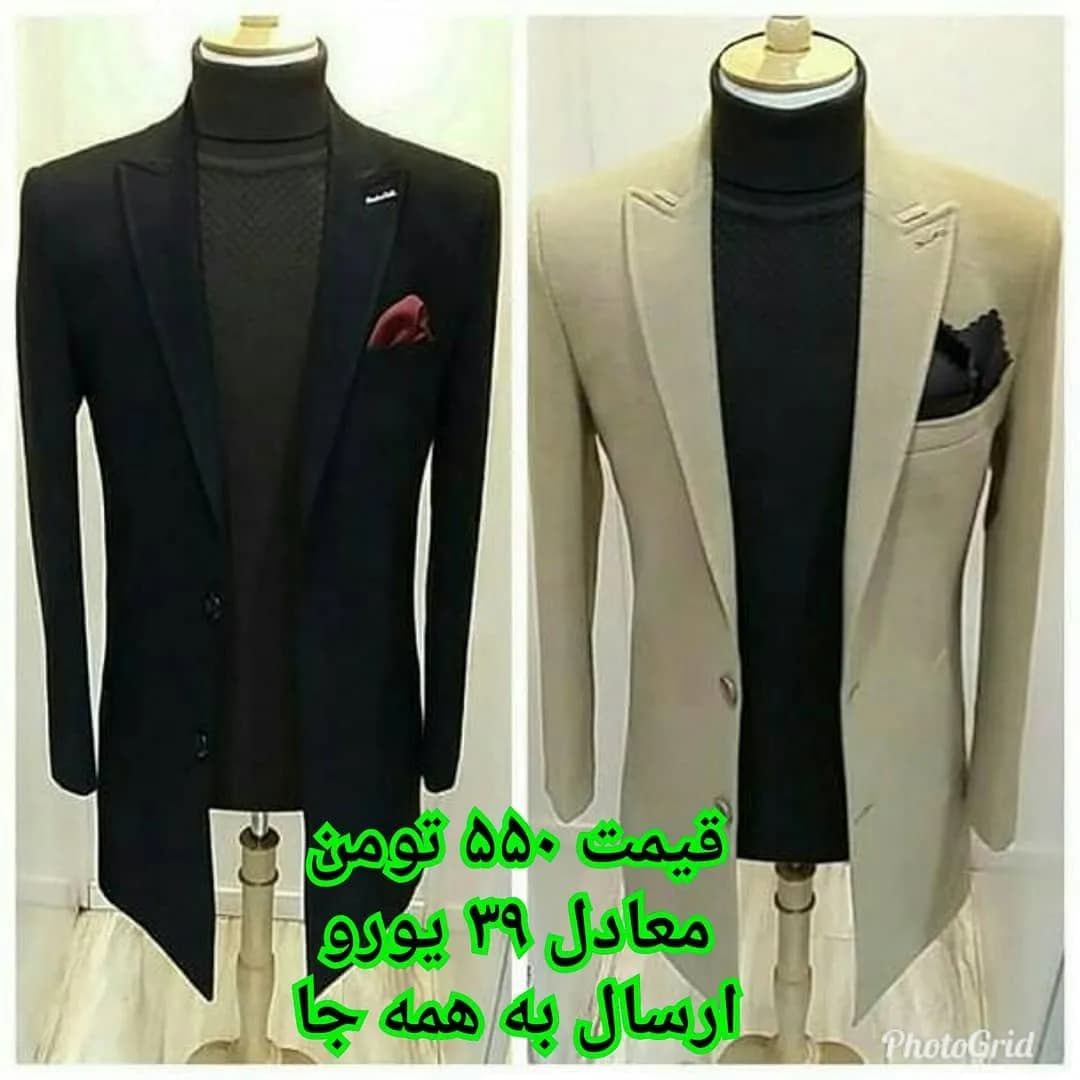 ست کت و شلوار پدر و پسر، رنگ مشکی و کرم، بلند، یقه اسکی، آستینبلند