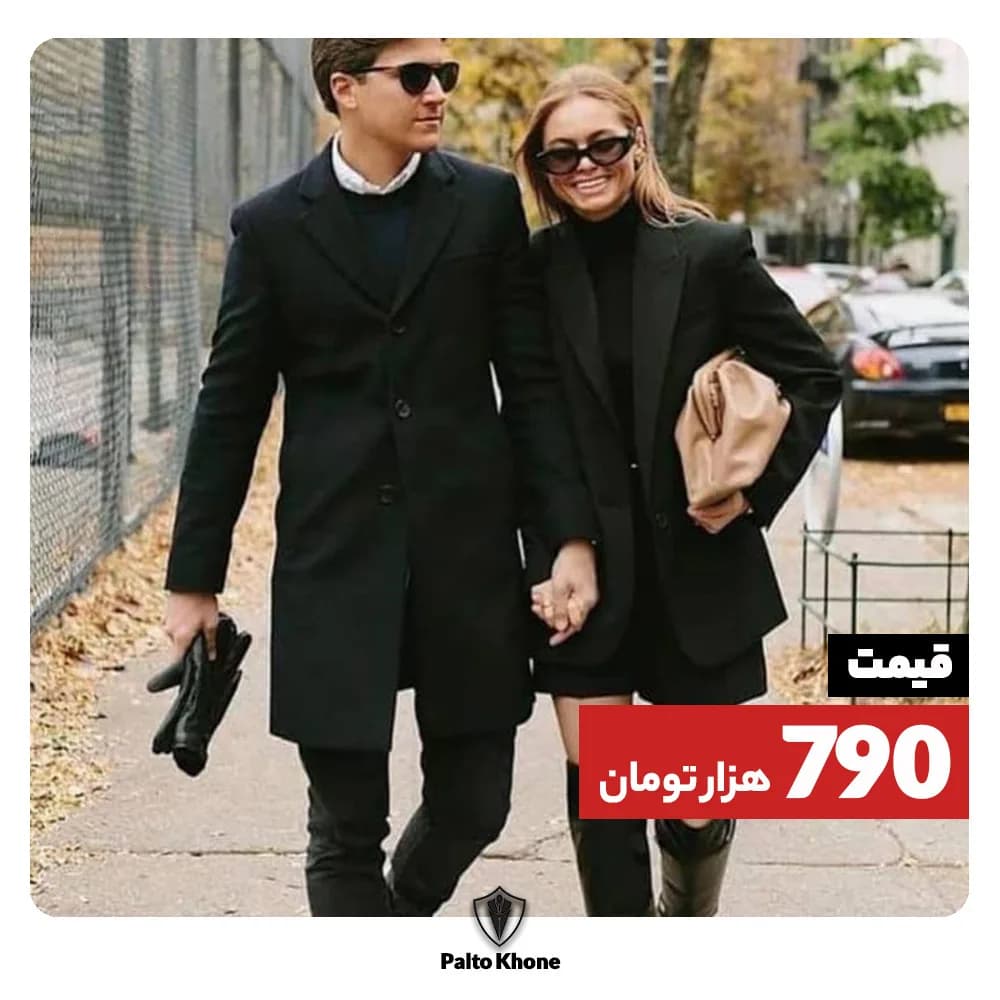 پالتو مردانه، رنگ مشکی، بلند، یقه انگلیسی