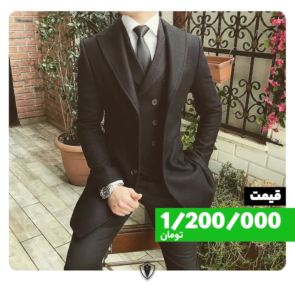 پالتو مردانه، رنگ مشکی و سفید، جنس ماهوت، بلند، یقه انگلیسی، آستین بلند، راسته
