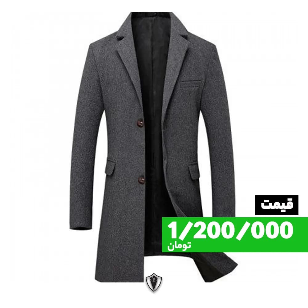 پالتو، رنگ خاکستری، بلند، یقه انگلیسی، آستین بلند، جذب