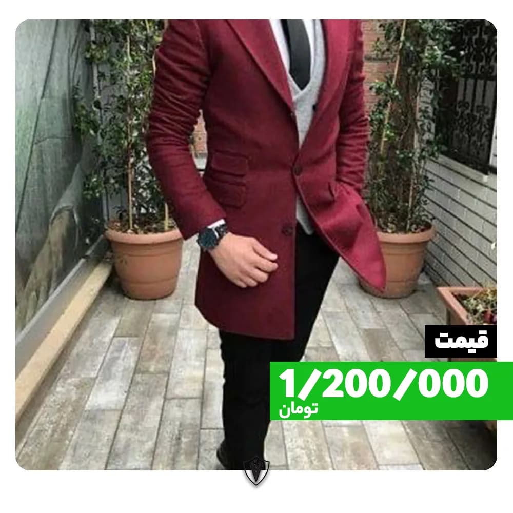 پالتو مردانه، رنگ قرمز، جنس ماهوت، بلند، برگردان، آستین‌بلند، جذب