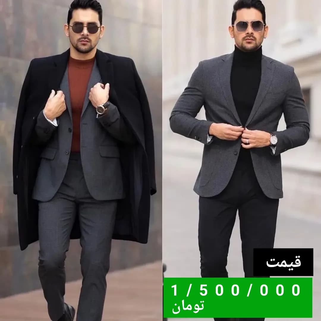 کت مردانه، رنگ خاکستری و مشکی، جنس پارچه، جذب، یقه انگلیسی