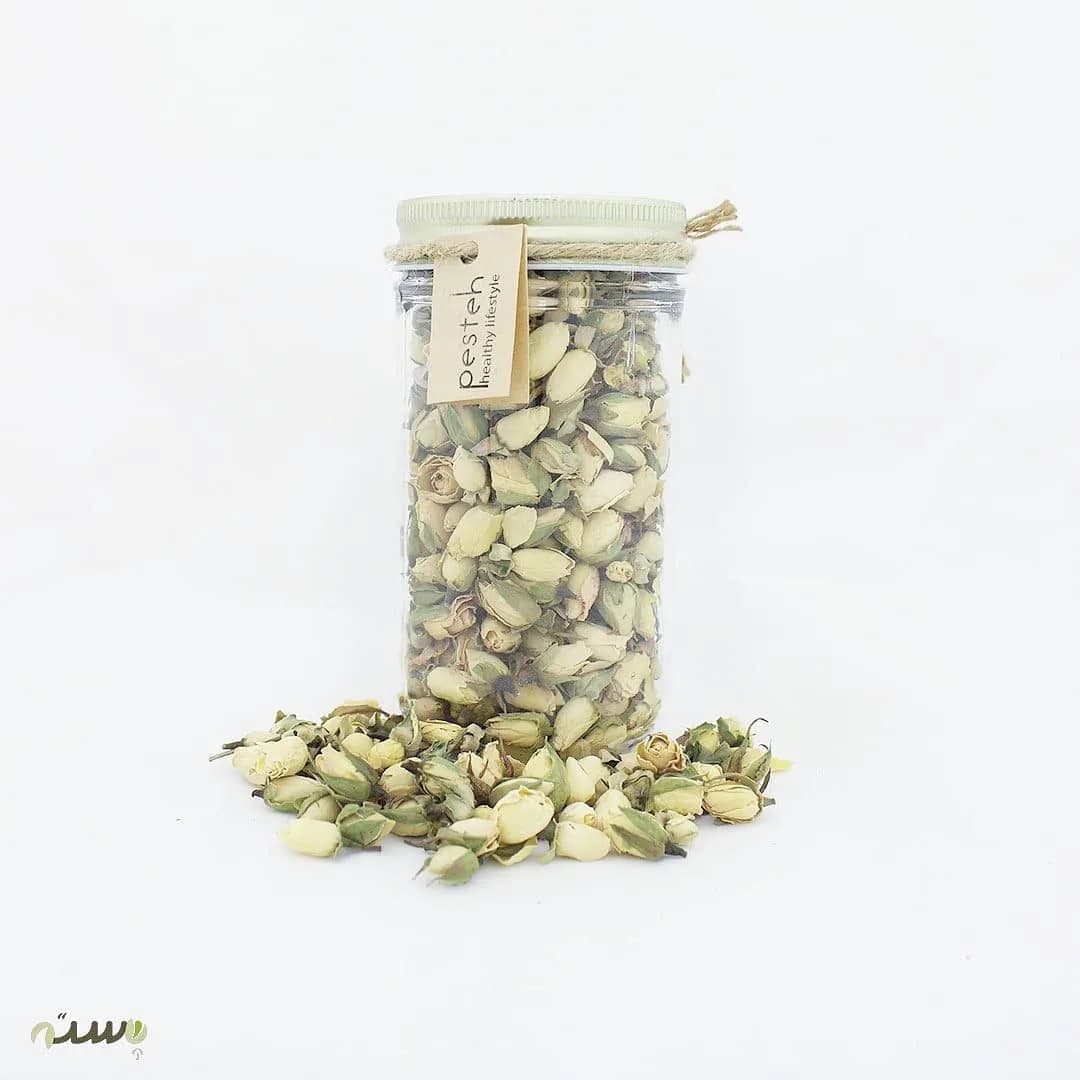 غنچه رز سفید، رنگ کرم و سبز، شیشه درب فلزی