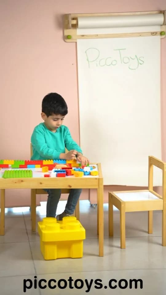 میز و دو صندلی کودک طرح ایکیا، رنگ کرم، جنس چوب، میز و صندلی
