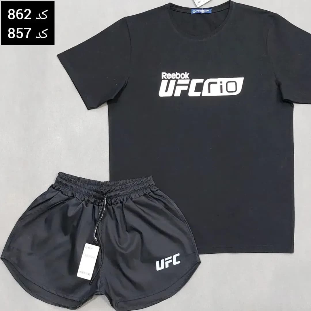 ست تیشرت و شلوارک UFC، رنگ مشکی، کوتاه، یقه گرد، آستین کوتاه