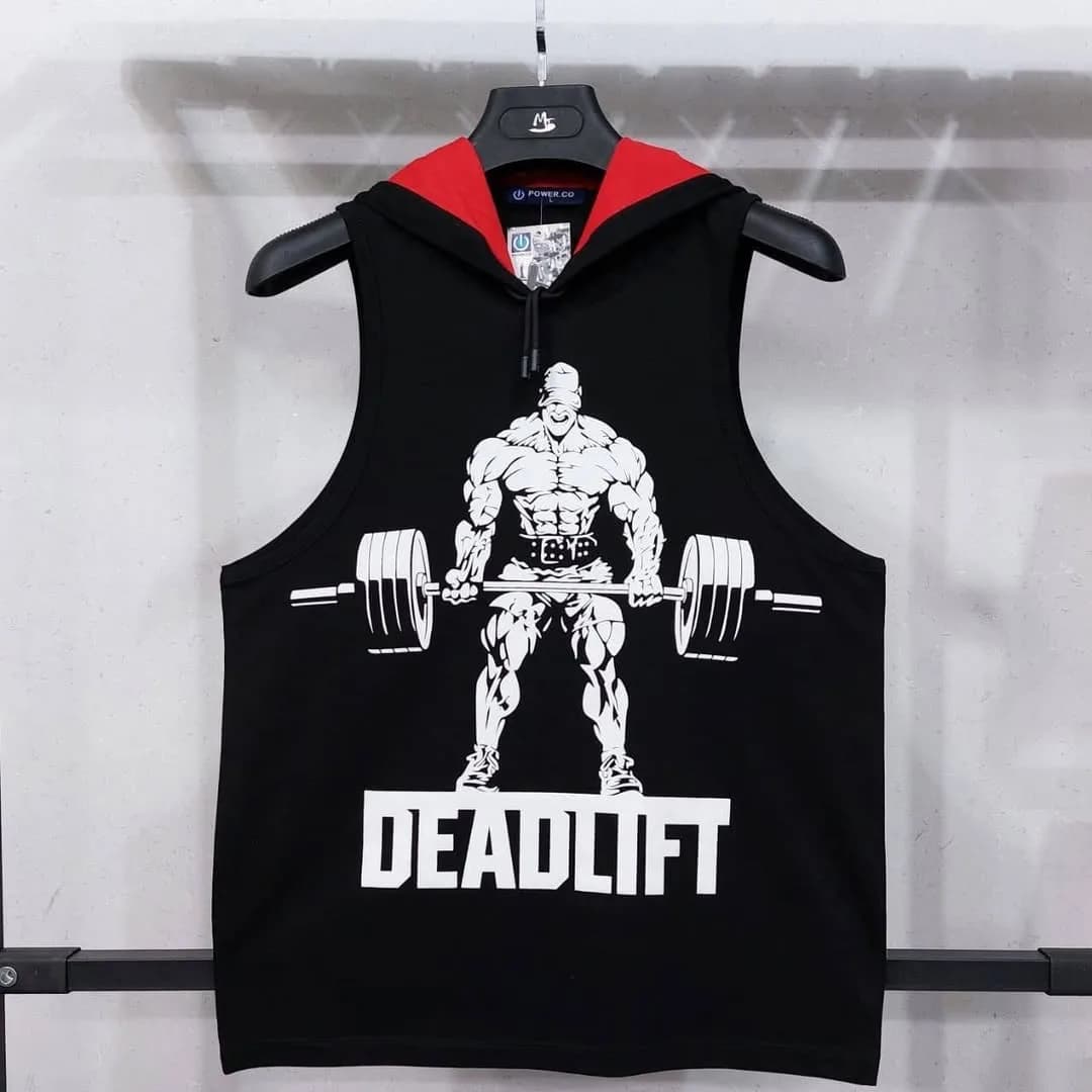 کاور کلاهدار طرح Deadlift، رنگ مشکی، قرمز و سفید، رکابی