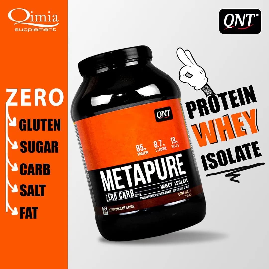 پروتئین وی متاپیور QNT، رنگ سیاه، نارنجی و سفید، جنس پلاستیک، استوانهای بزرگ