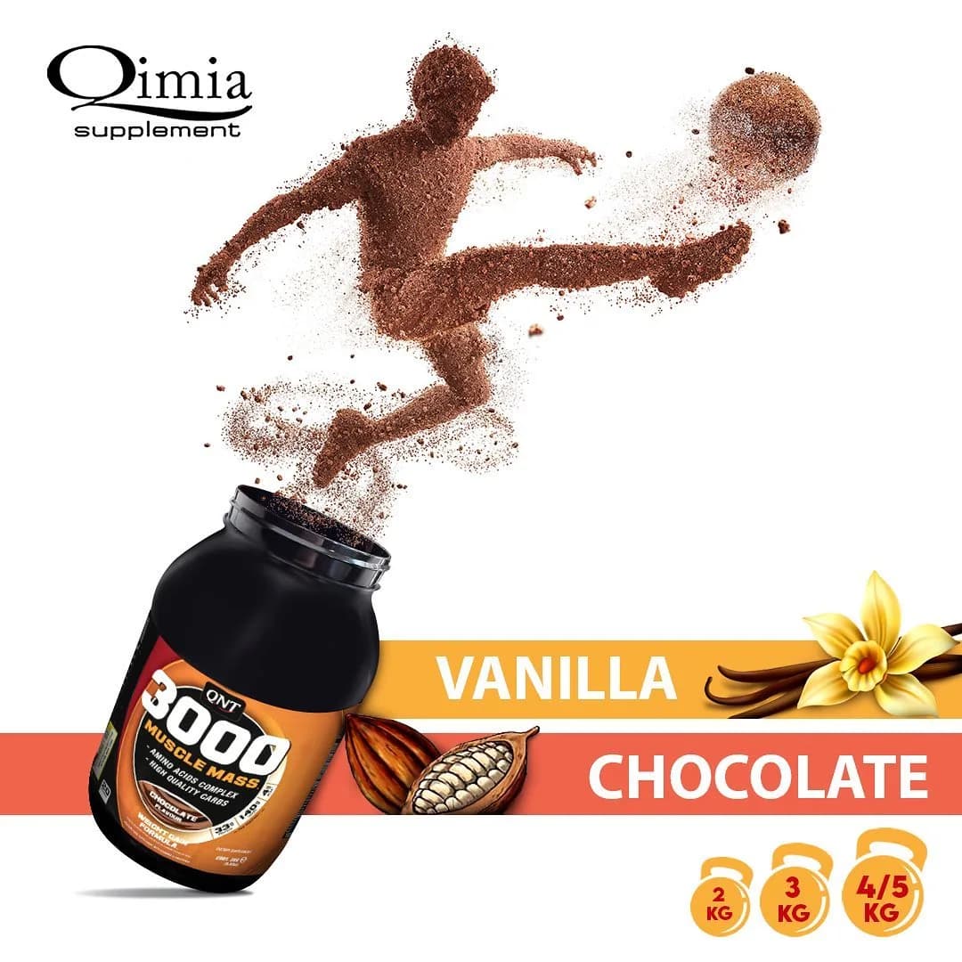 مکمل افزایش وزن MUSCLE MASS 3000، رنگ مشکی و نارنجی، جنس پلاستیک، ظرف پودر