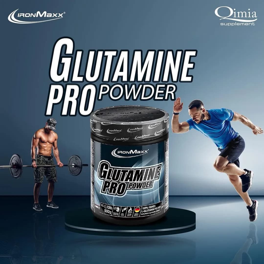 پودر گلوتامین پرو Ironmaxx، رنگ مشکی، جنس پلاستیک، ظرف پودر