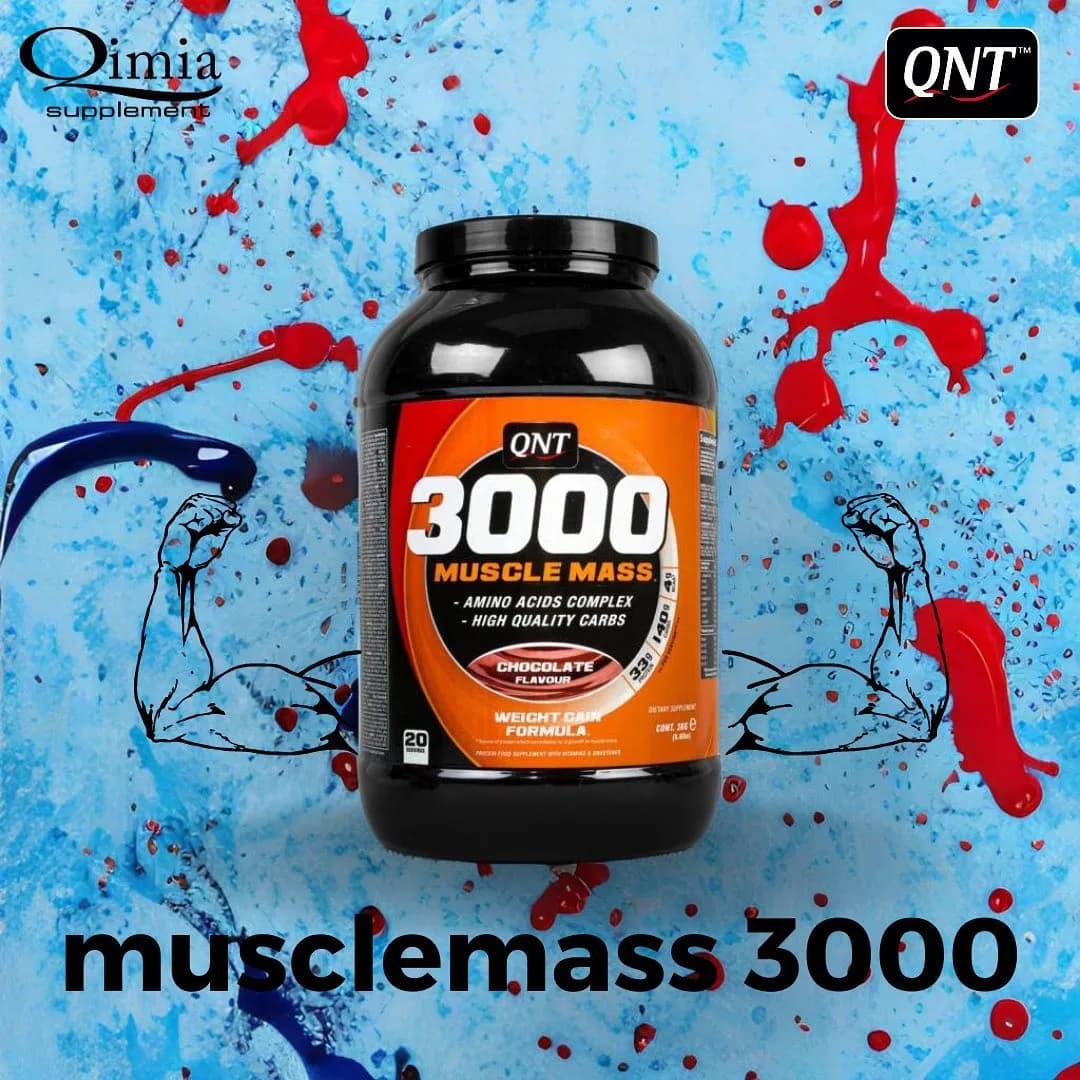 مکمل حجمساز Muscle Mass 3000 QNT، رنگ مشکی و نارنجی، جنس پلاستیک، ظرف پودر