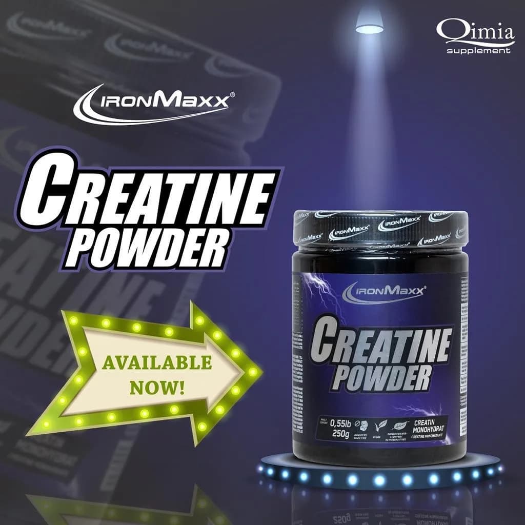 پودر کراتین IronMaxx، رنگ مشکی و بنفش، جنس پلاستیک، ظرف پودر