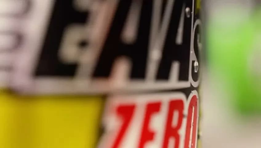 مکمل EAA Zero، رنگ سیاه، قرمز و زرد، جنس پلاستیک، نمای نزدیک قوطی