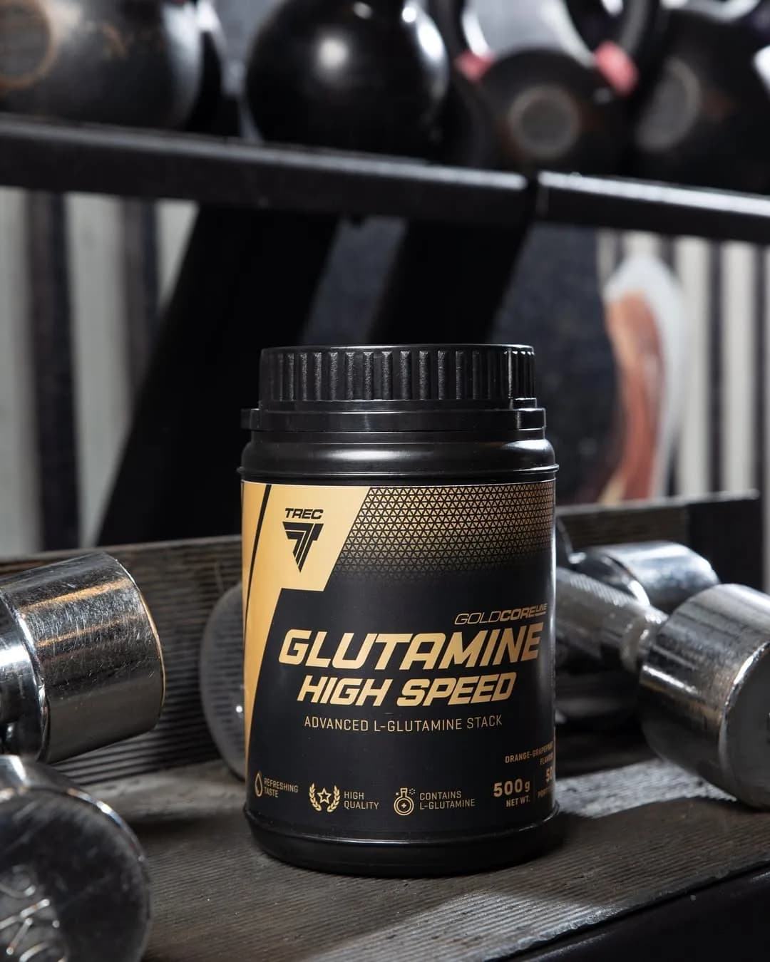 گلوتامین Glutamine High Speed Trec، رنگ سیاه و طلایی، جنس پلاستیک، قوطی مکمل