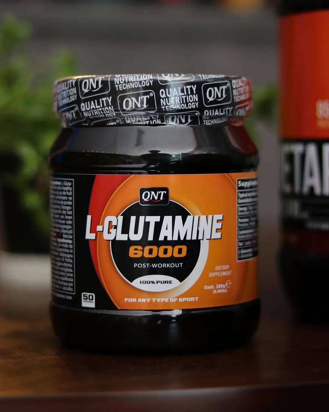گلوتامین L-Glutamine 6000 QNT، رنگ سیاه و نارنجی، جنس پلاستیک، قوطی مکمل