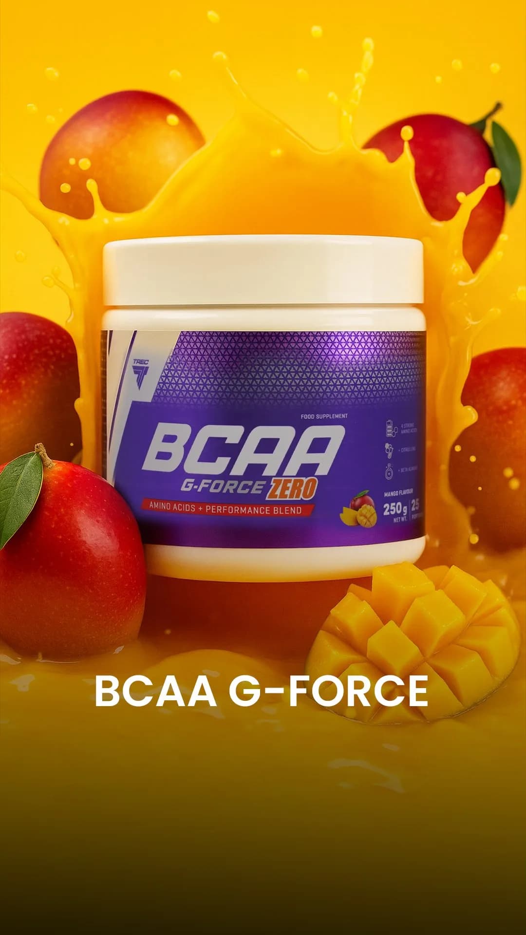مکمل BCAA جیفورس زیرو TREC، رنگ سفید، بنفش و زرد، جنس پلاستیک