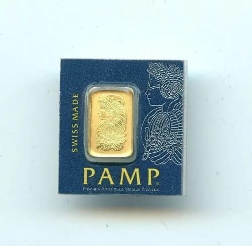 شمش طلا ۱ گرمی PAMP، رنگ طلایی، مستطیلی