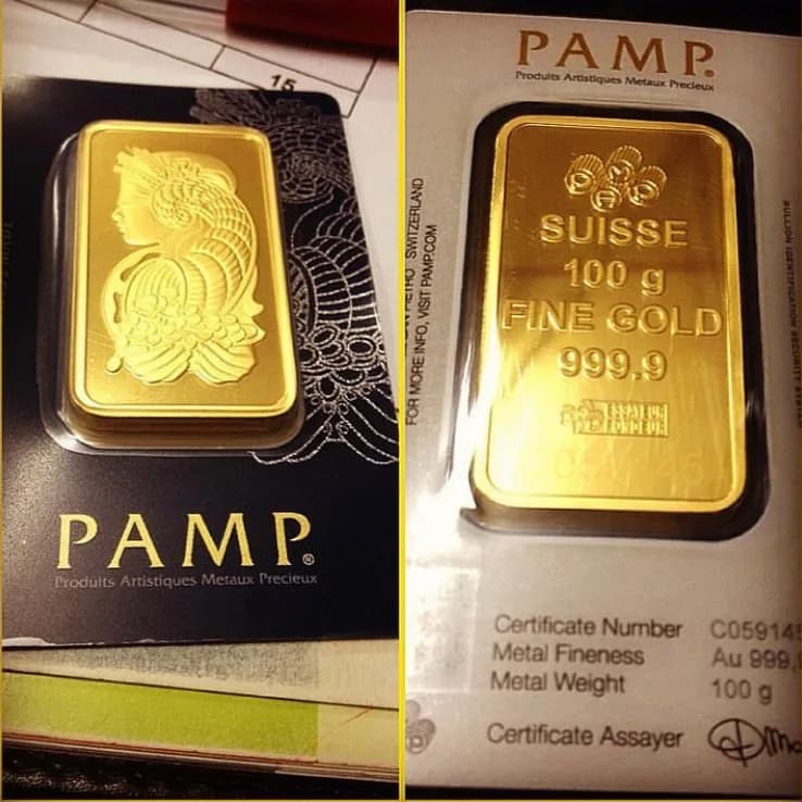 شمش طلا PAMP، رنگ طلایی، مستطیلی