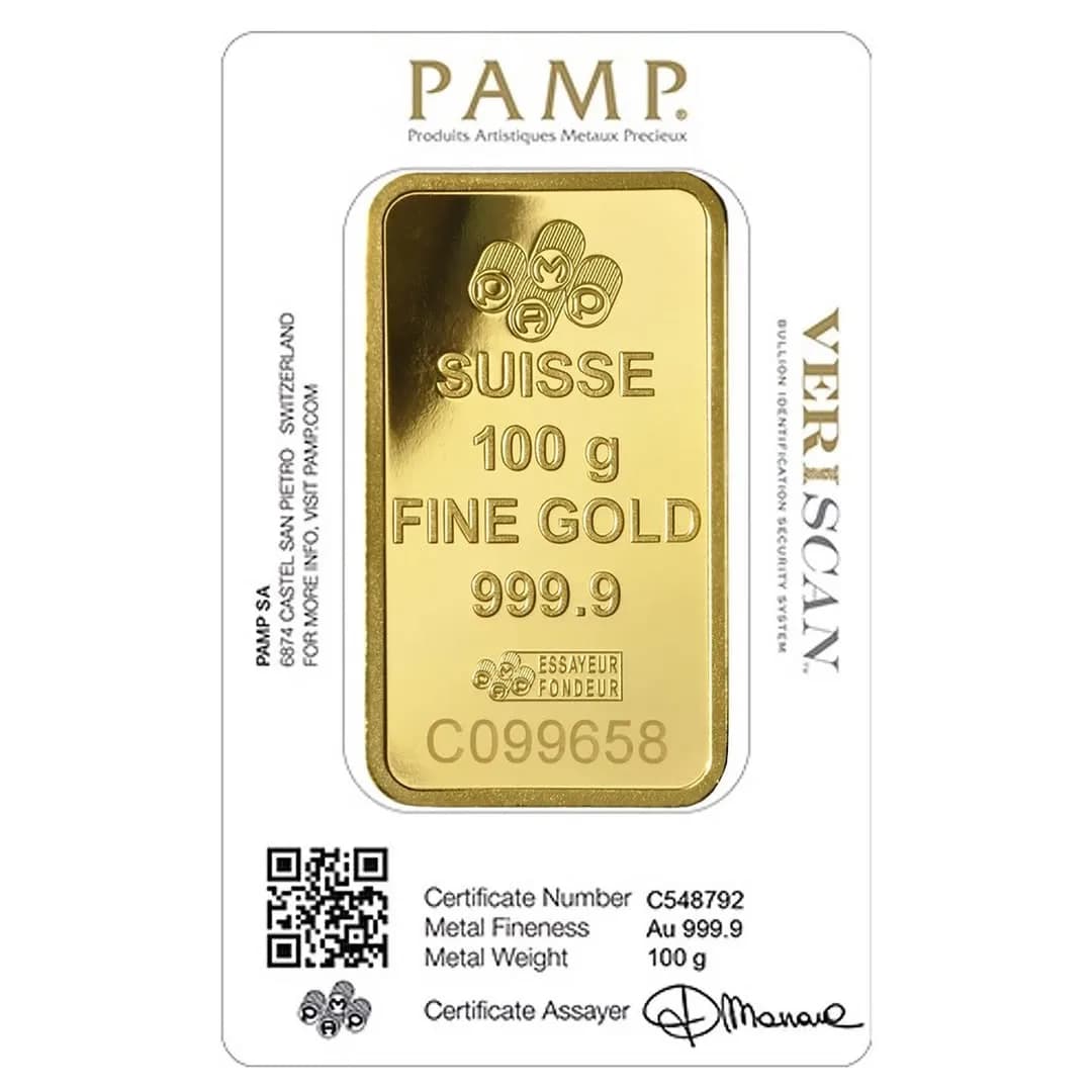 شمش طلا PAMP، رنگ طلایی، مستطیلی