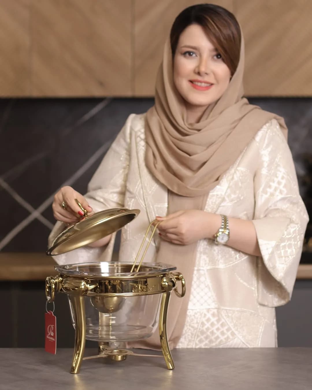 سوفلهخوری کالکشن روما رامیسا، رنگ نقرهای و طلایی، جنس استیل و شیشه، پایهدار، دردار
