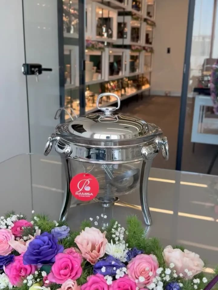 سوپخوری ۴ لیتری کالکشن روما رامیسا، رنگ نقرهای، جنس فلز و استیل، گرد پایهدار با در