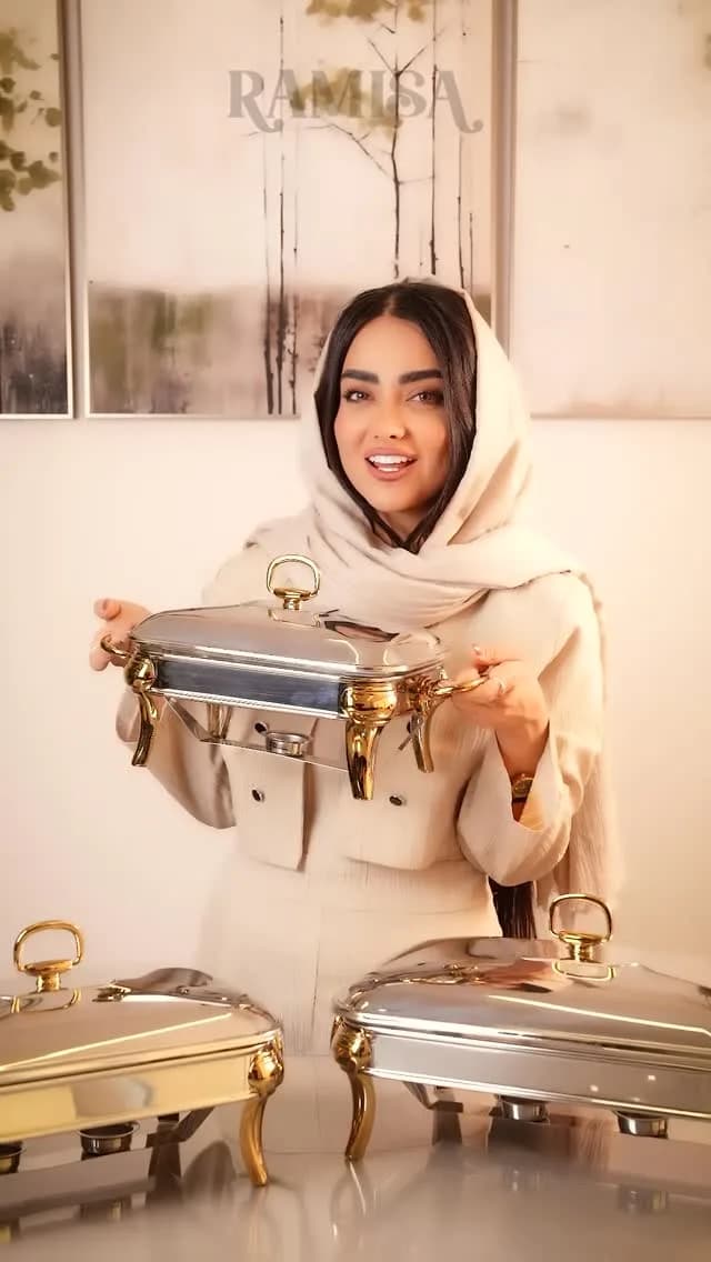 سوفلهخوری کالکشن روما رامیسا، رنگ کرم، طلایی و نقرهای، جنس استیل، مستطیلی پایهدار
