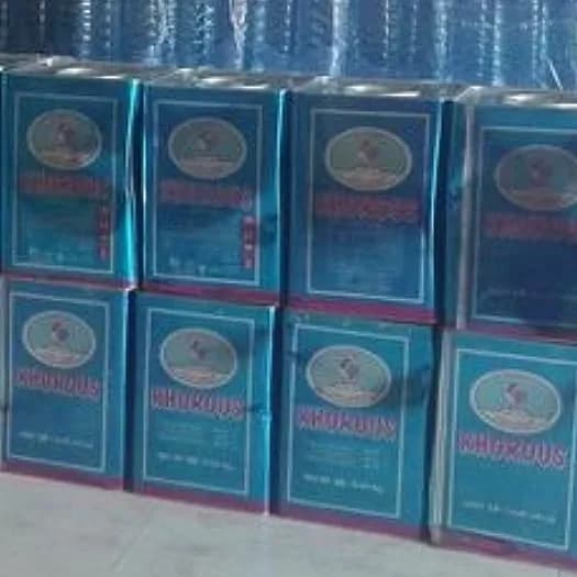 روغن سرخ کردنی خروس نشان، رنگ آبی و نقره‌ای، جنس فلز، قوطی فلزی مستطیلی