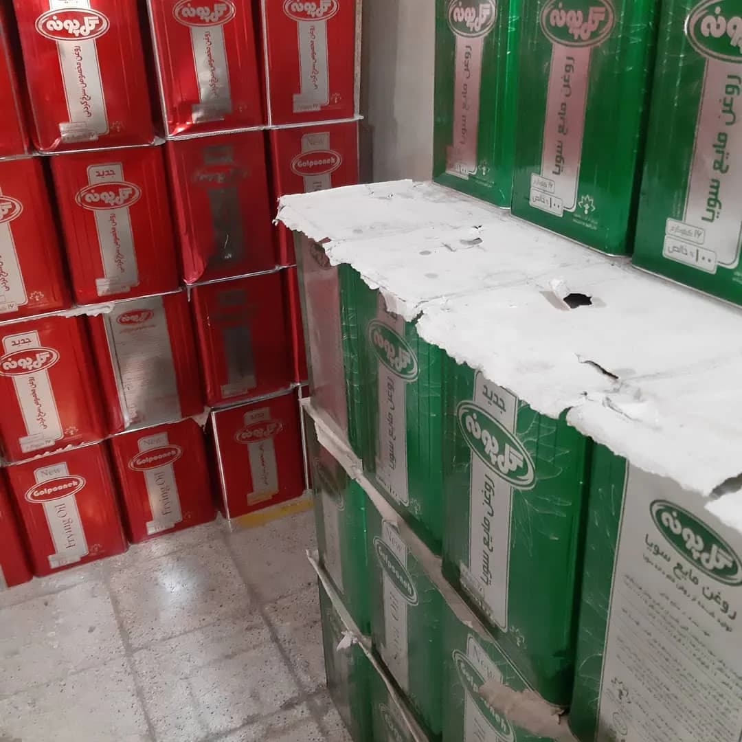روغن مایع و سرخ کردنی گل پونه، رنگ قرمز و سبز، جنس فلز، حلب مستطیلی