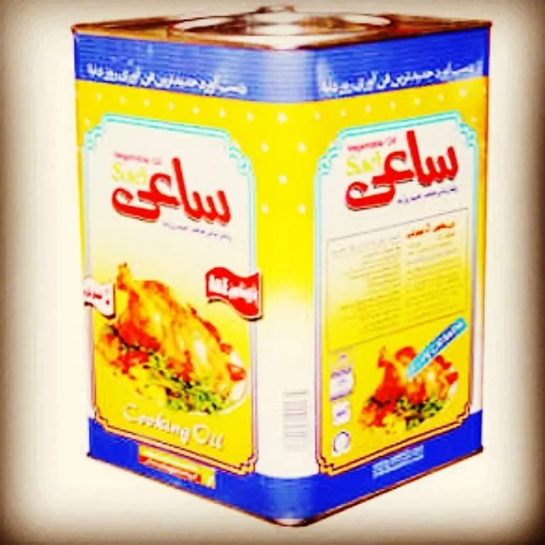 روغن جامد ۵ کیلویی ساعی، رنگ زرد و آبی، جنس فلز، قوطی فلزی
