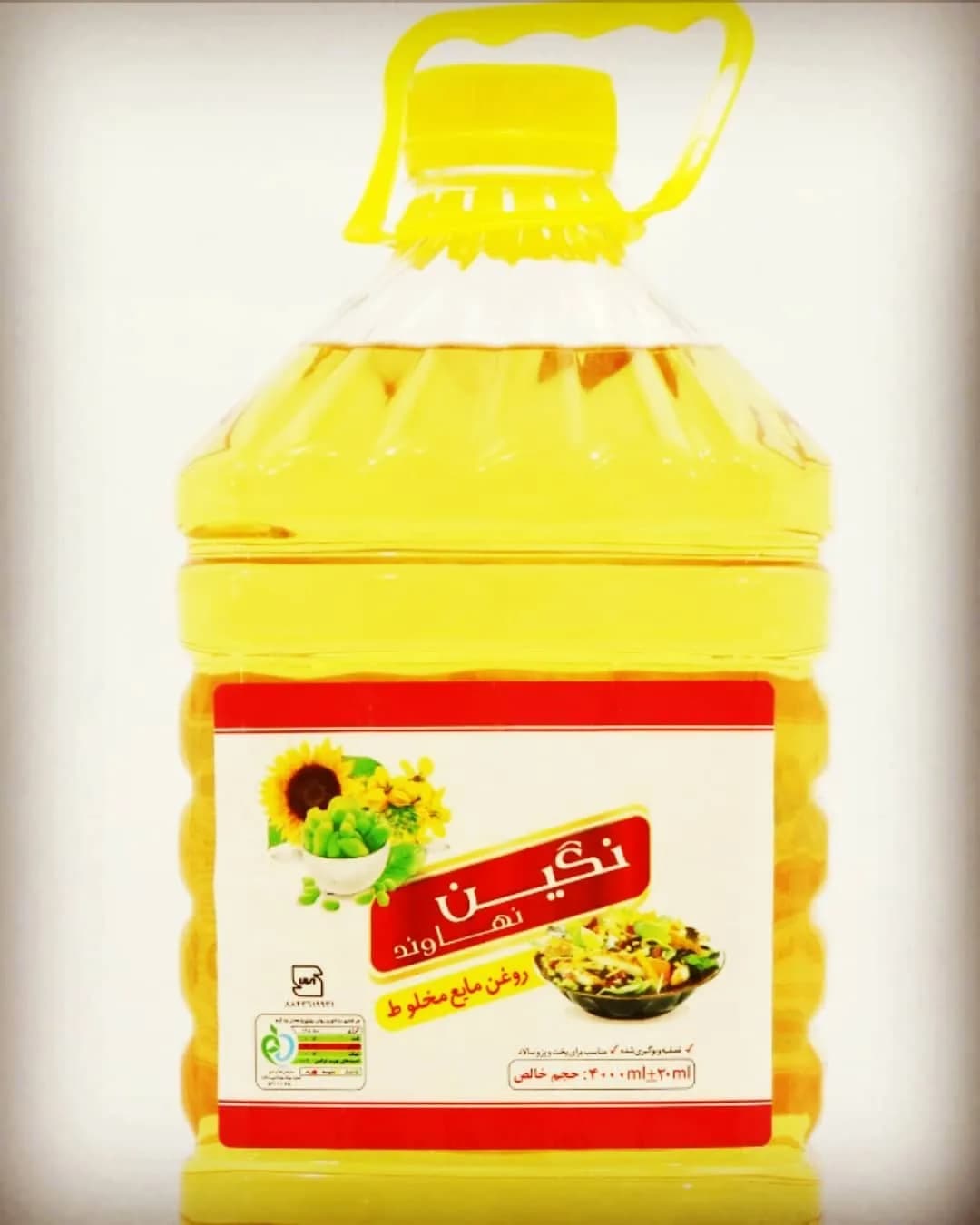 روغن مخلوط ۴ لیتری نگین، رنگ زرد، جنس پلاستیک، گالن