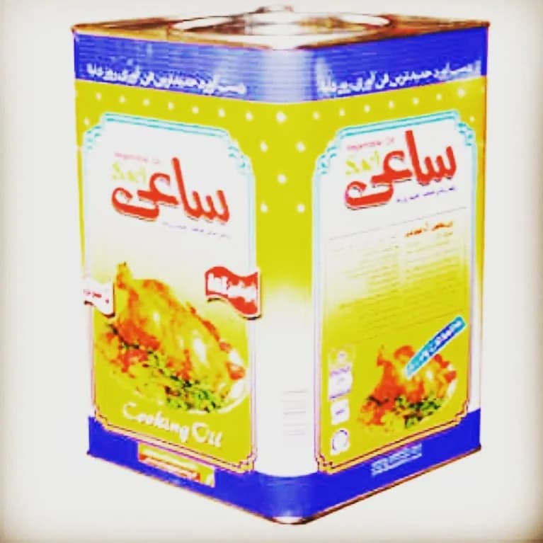 روغن جامد حلب ۴ کیلویی ساعی، رنگ زرد و آبی، جنس فلز، گالن فلزی