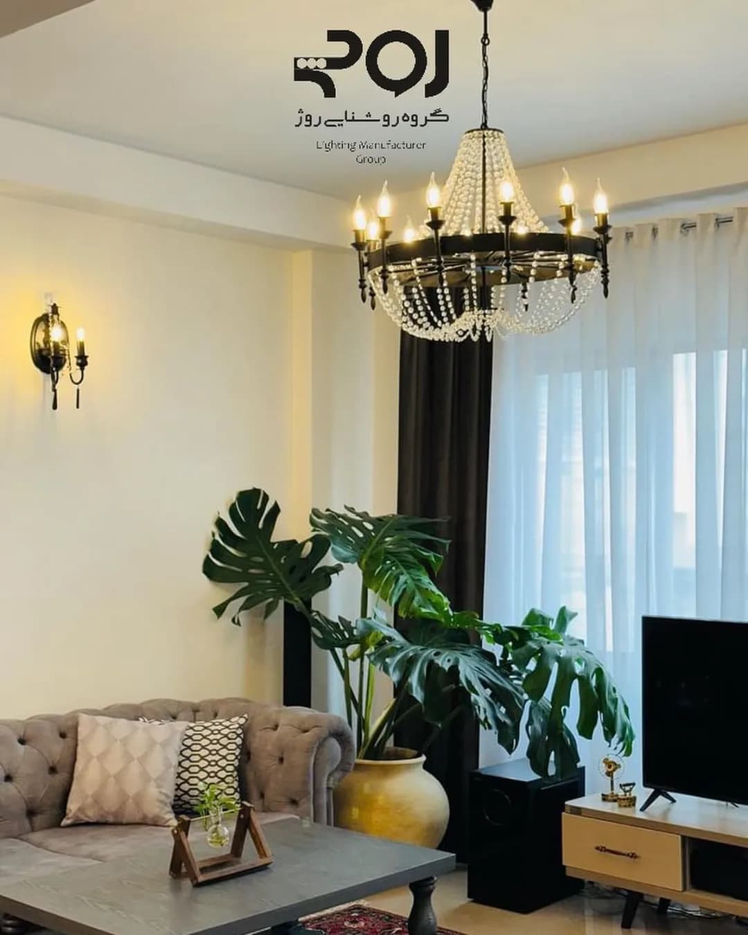 لوستر دریم، رنگ مشکی و شفاف، جنس فلز و کریستال، کلاسیک، حلقوی