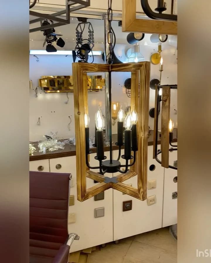 لوستر آویز استوانه چوب و فلز قطر ۳۵