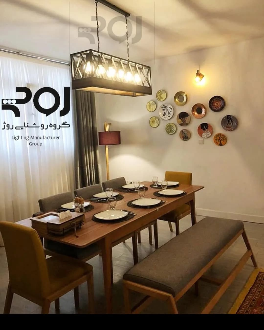 لوستر کانتری آکاردئونی چوب فلز ۱۲۰، رنگ مشکی و قهوه‌ای، آویز خطی مدرن