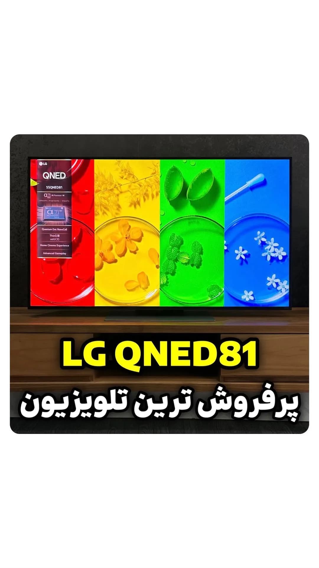 تلویزیون QNED81 مدل ۲۰۲۳ الجی، رنگ مشکی، جنس پلاستیک و شیشه، الجی QNED81