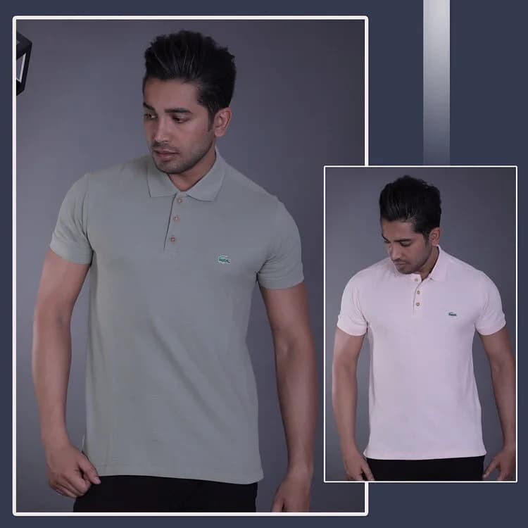 تیشرت لاگوست، رنگ سبز روشن و صورتی، جنس نخ، آستین کوتاه یقه پولو