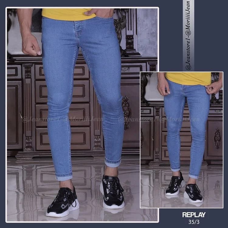 شلوار جین مردانه، رنگ آبی روشن، جذب بلند